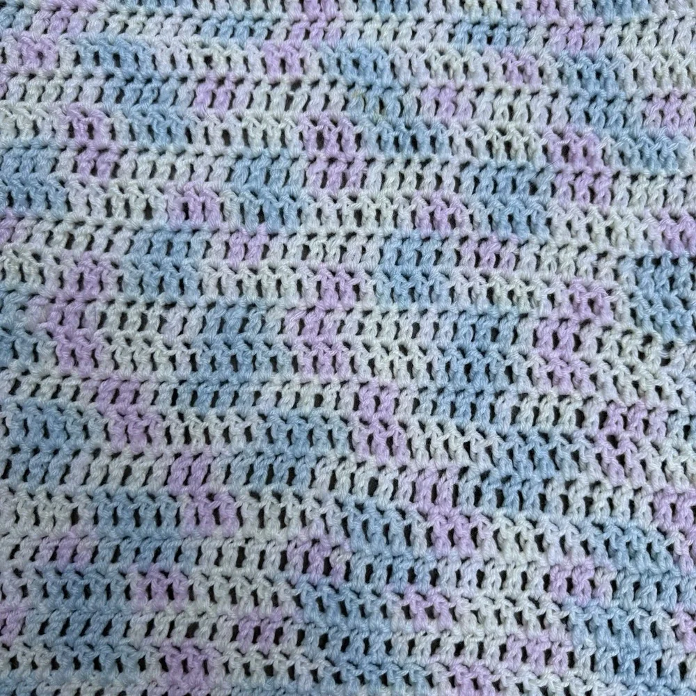 Handmade Crochet Baby Blanket Afghan 34.5x47 Pastel Pink Blue White Crib